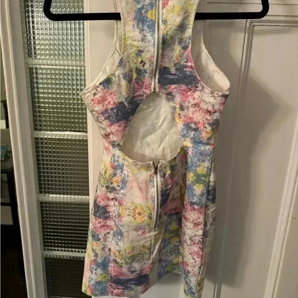 Tobi stretch denim mini dress pastel colors peek a boo back size small petite - Picture 3 of 8